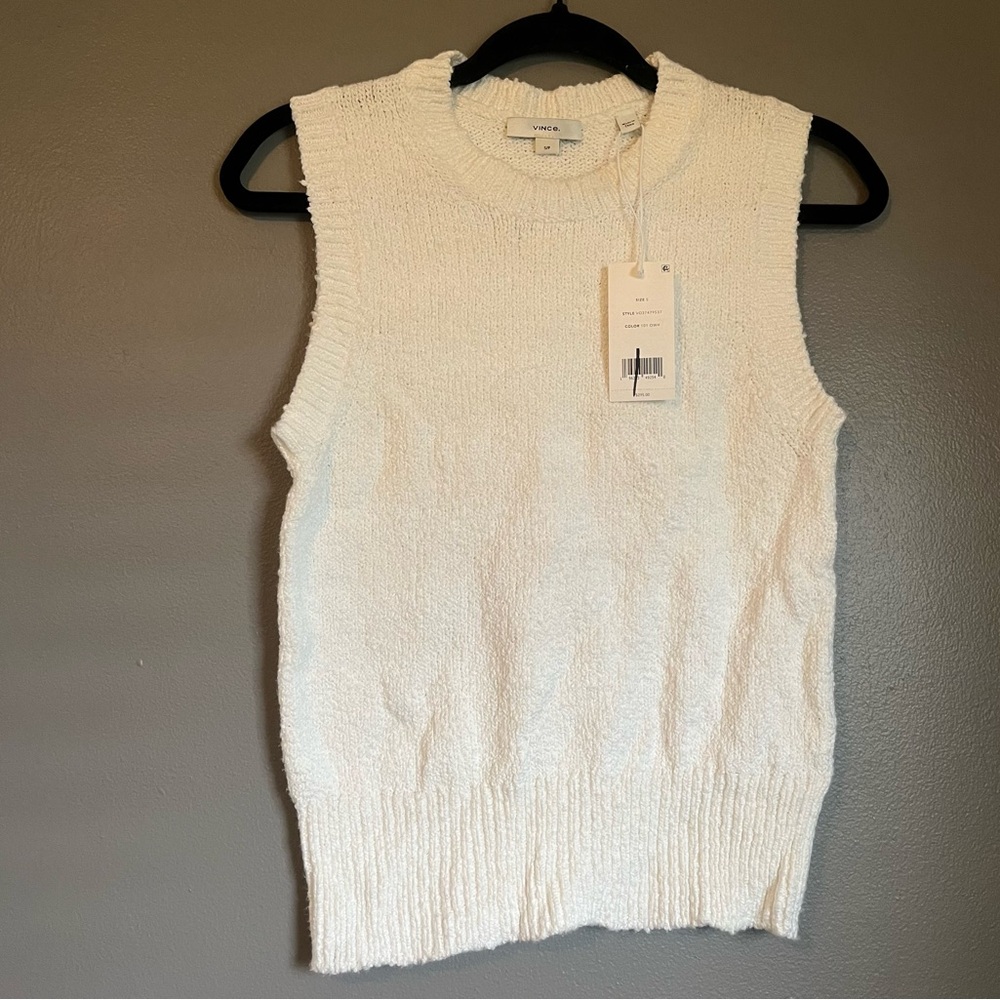 NWT Vince Sz Small Women’s White Crewneck Cotton Sleeveless Vest Top Ret $295!